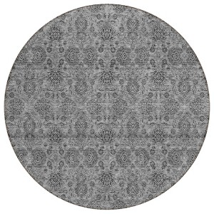 Gray Silver And Charcoal Floral Washable Indoor Outdoor Area Rug - 1 of 4
