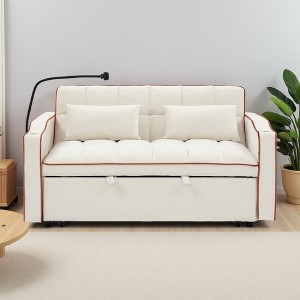 55.5" Velvet Foldable 2-Seater Sofa Bed with Adjustable Back & USB Port - 1 of 4