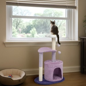 Angel Sar 33in Purple Cat Tree with Condo & Curved Perch, Multi-Level Cat Tower with Scratching Posts, Padded Bed for Indoor Cats & Kittens, Purple - 1 of 4