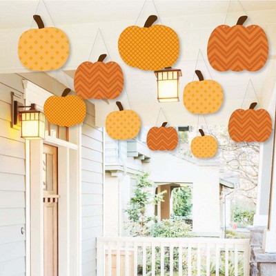 Big Dot of Happiness Hanging Pumpkin Patch - Outdoor Fall, Halloween or Thanksgiving Party Hanging Porch and Tree Yard Decorations - 10 Pieces