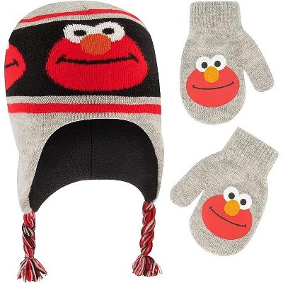 Elmo Boys Winter Beanie Hat And Mittens Set- Gray/black (age 2-4) : Target