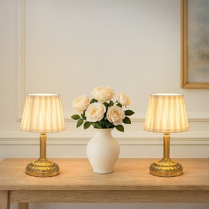 ALOADECOR Glam Cordless Brass Table Lamp Touch Control with 3 Way Classic Elegant Dimmable Rechargeable LED Lamp with Fabric Shade（2 Pack) - 1 of 4