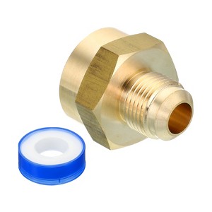 Unique Bargains Brass Union Coupling Gas Adaptor SAE 45° Flare Pipe Fittings Gold - 1 of 4