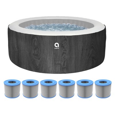 JLeisure Avenli 800 Liter 53" Inflatable Round 4 Person Hot Tub Spa & Avenli High Flow Water Filter Replacement Cartridges (6 Pack)
