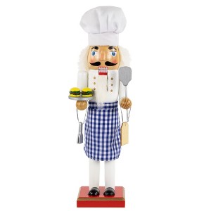 Northlight 14" White and Blue Chef with Gingham Apron Wooden Christmas Nutcracker - 1 of 4