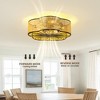 Ludomide 20’’ Rattan Flush Mount Ceiling Fan with Lights and Remote, Boho Woven Drum Ceiling Fan Light Fixture for Kitchen, Flower Shaped - 3 of 4