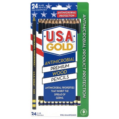 24ct #2 HB Antimicrobial Black Pencils 2mm Pre-sharpened Premium American Wood - U.S.A. Gold