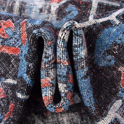 Black and Blue Rectangular Washable Chenille Area Rug