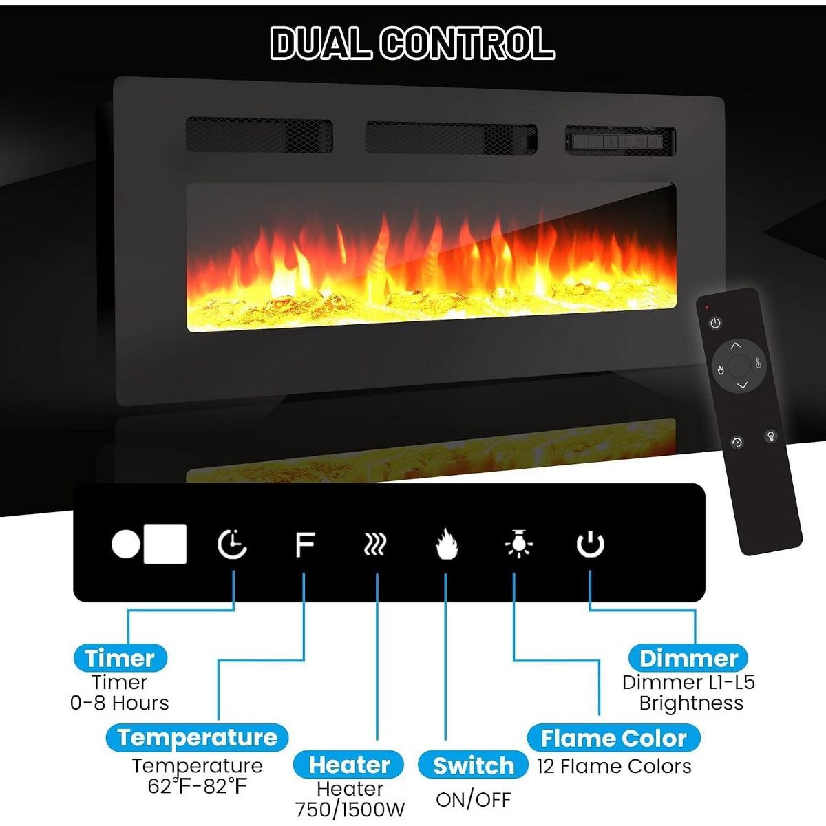 Garvee 80" TV Stand with 36" Elec. Fireplace, 12 Flame, 1500W, for 90" TVs - thumbnail 10