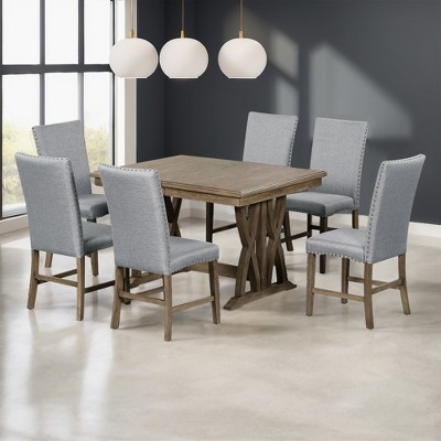ChicFurnit Dining Sets Wood Table Set with Extendable Leaf and Upholstered Chairs for Kitchen Dining Room, Gray, 40.16"*19.69"*12.6"