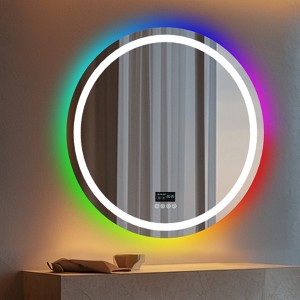 Overlength Rectangle RGB LED Bathroom Mirror w/ Bluetooth Speaker Vanity Mirror for Make Up - 1 of 4