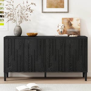 Clihome 59.8" Modern Farmhouse Linear Design Sideboard, 4-Door Ash Veneer Storage Cabinet with Hidden Handles - 1 of 4