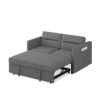TiramisuBest Loveseats Sofa Bed with Pull-out Bed, Adjsutable Back and Two Arm Pocket,Grey