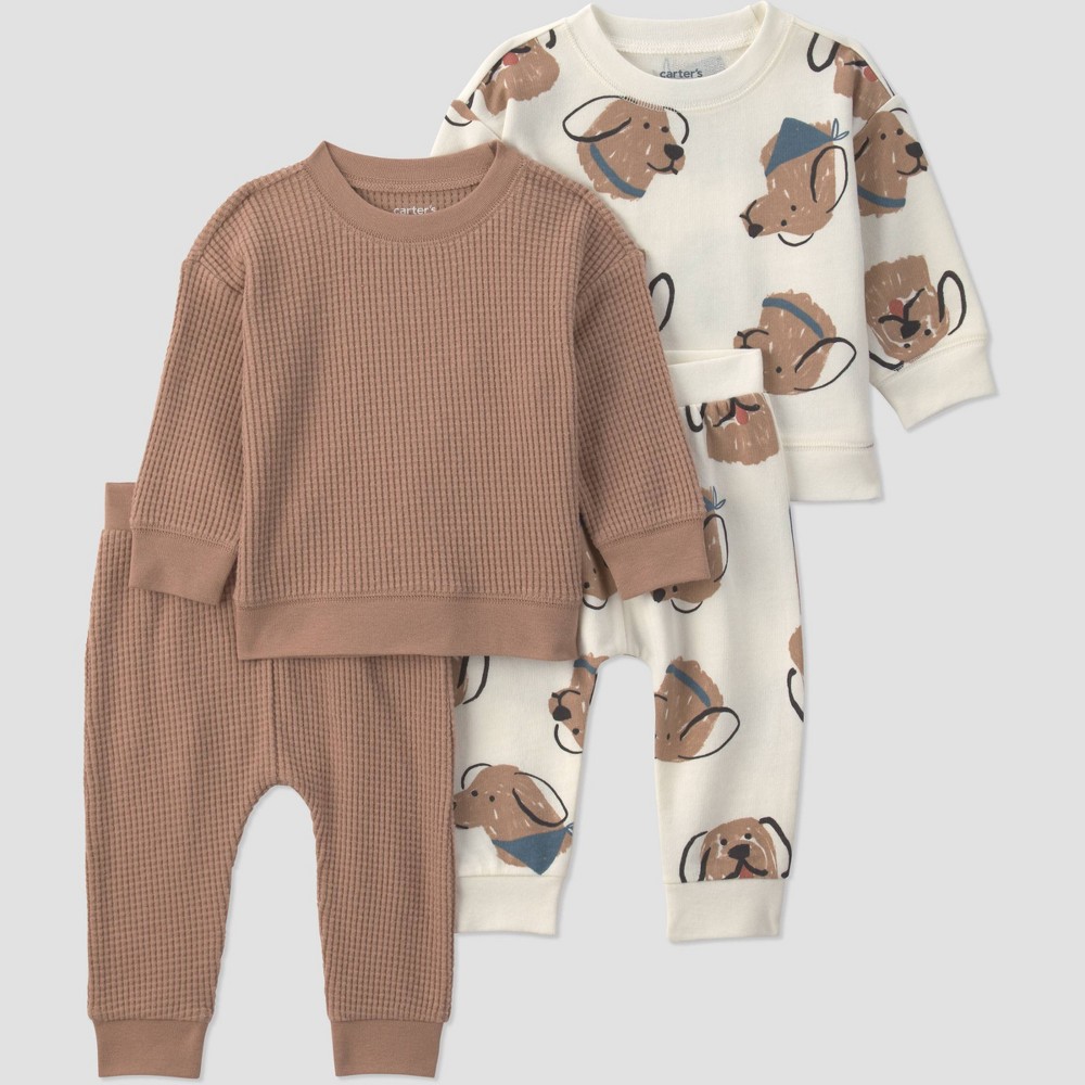 Carter's Just One You® Baby Boys' 4pc Dog Sweatshirt and Jogger Pants Set - Tan Newborn
