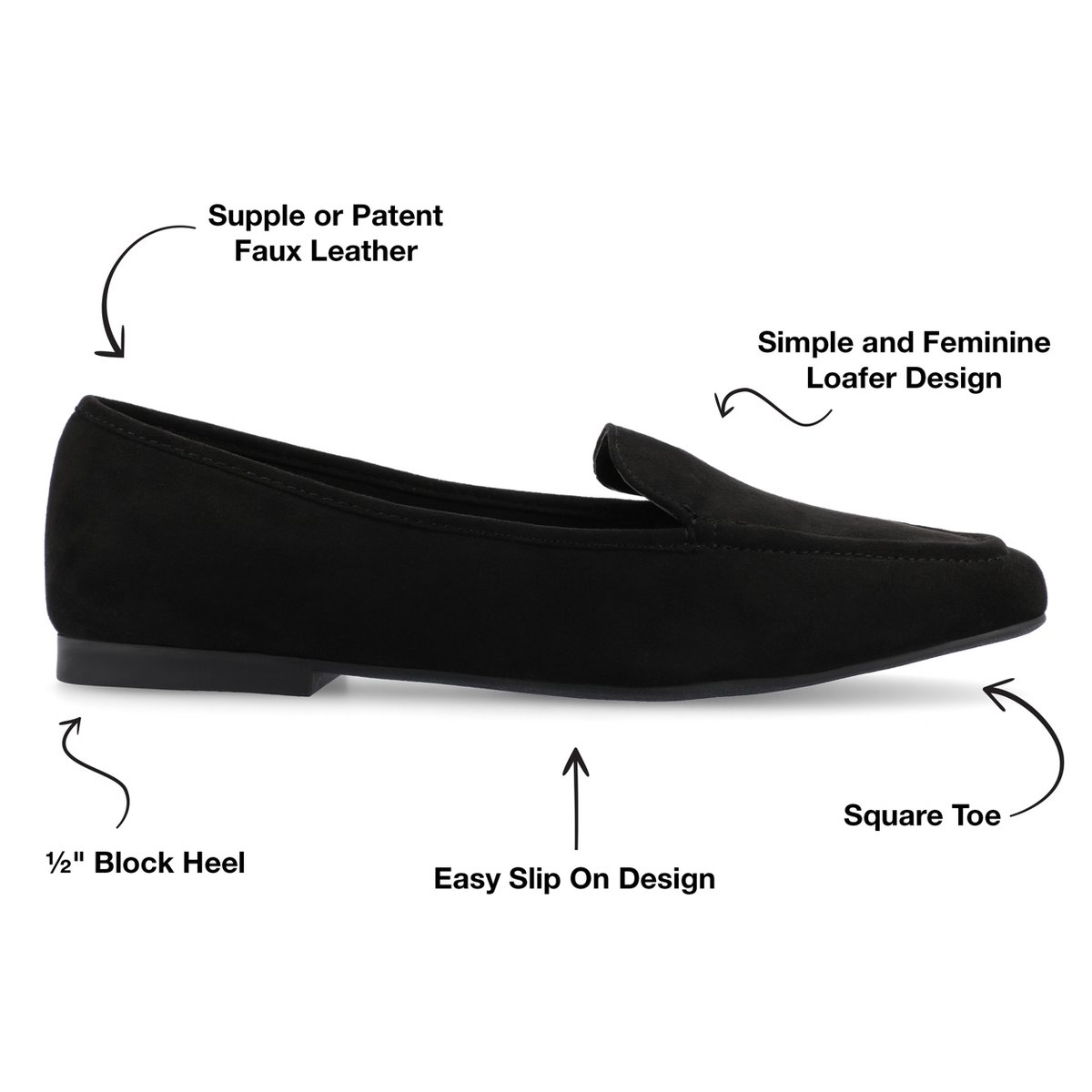 Женские туфли Journee Collection Women's Tullie Slip On Square Toe Loafer Flats Black 8 — фото 8