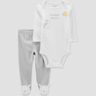 Carter's Just One You®️ Baby 2pc Bunny Footed Set - Gray/White 3M