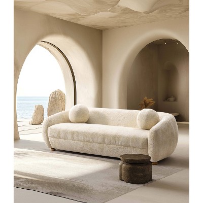 Tribeca 86" Cream Chenille Sofa with Birch Wood Frame