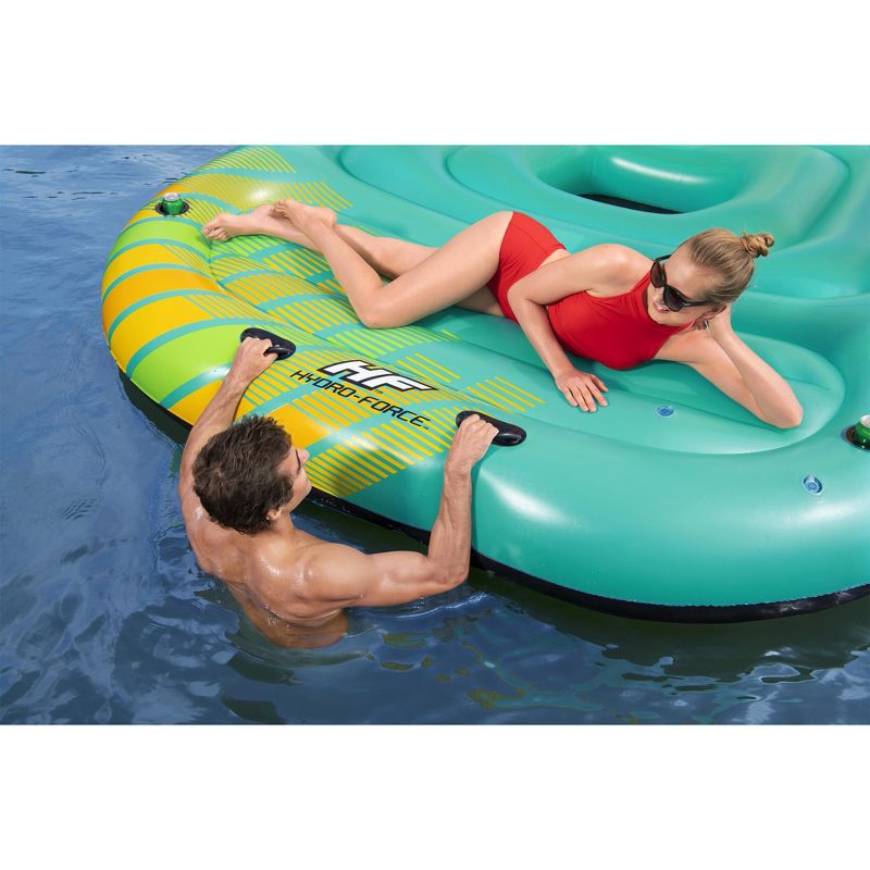 Bestway Hydro Force Sunny 5 Person Inflatable Large Floating Island Lake Water Lounge Raft with Cup Holders and Removable Sunshade, Green, 6 of 8