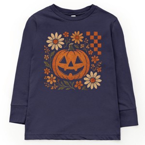 Pumpkin Floral Grunge - Youth Long Sleeve Graphic T-Shirt and Toddler Long Sleeve Graphic Tee - 1 of 3