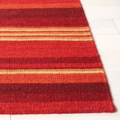 Handmade Red Wool Striped 8' x 10' Reversible Area Rug