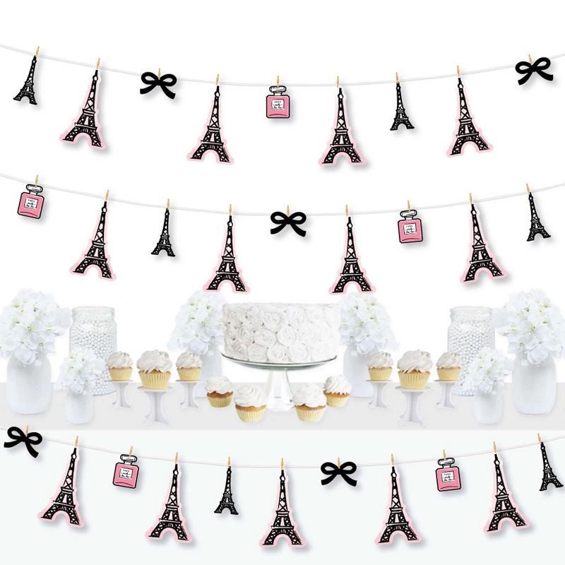 Big Dot of Happiness Paris, Ooh La La - Paris Themed Baby Shower or Birthday Party DIY Decorations - Clothespin Garland Banner - 44 Pieces, 1 of 8