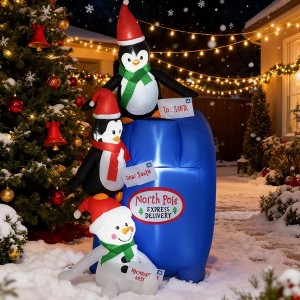 QingMoon 6 FT Christmas Inflatable Decorations, North Pole Mailbox with Penguins and Snowman, Holiday Blow Up Decor for Yard, Party, Lawn and Garden - 1 of 4