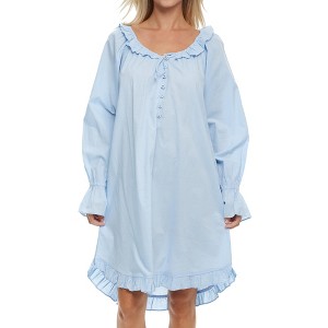 ADR Women's Cotton Nightgown, Long Sleeve Ruffled Poet's Sleep Shirt Vintage Night Dress Gown - 1 of 4