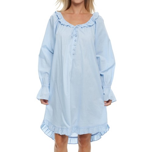 Adr 100 Cotton Nightgowns For Women Victorian Vintage Womens Cotton Nightgown White Night Gown Light Blue Medium Target