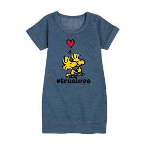 - Peanuts - True Love Woodstock Graphic Short Sleeve Fleece Dress - 1 of 4