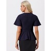 Allegra K Women's Round Neck Flutter Sleeve Belted Waist Office Peplum Blouse - 4 of 4