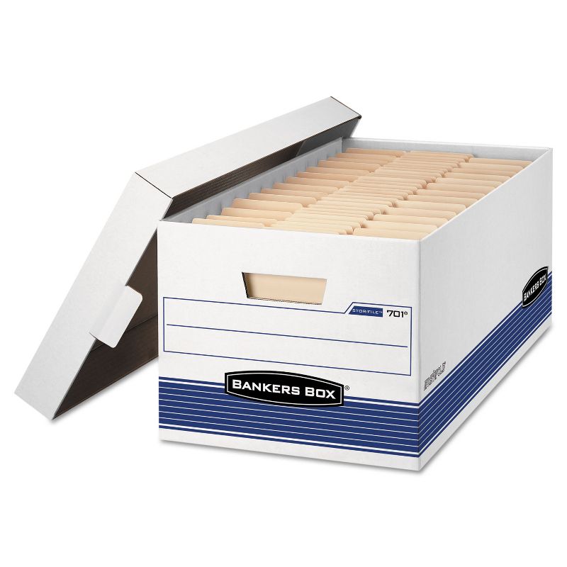 Bankers Box STOR/FILE Storage Box Letter Locking Lid White/Blue 4/Carton 0070104, 1 of 3