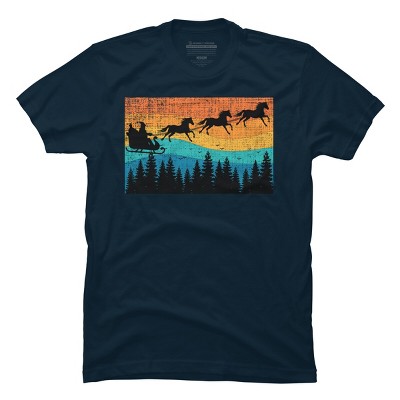 Men's Design By Humans Retro Christmas Horse Riding Santa Vintage 70s 80s Xmas By pahari T-Shirt