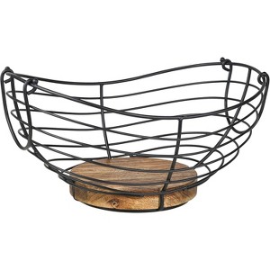 Enlea Modern Farmhouse Fruit Basket for Kitchen Counter, Vintage Wire and Wooden Base Fruit Bowl for Kitchen Decor - 1 of 4