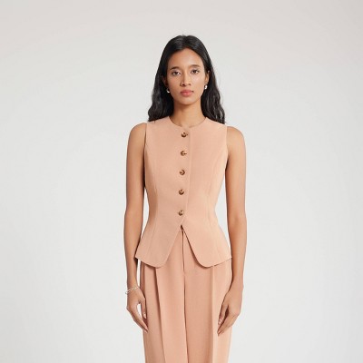 Women's Long Waistcoat Vest - A New Day™ Camel XS