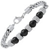Steeltime Men's stainless steel wheat chain and black agate beads bracelet. Color Options: Black, Brown - 2 of 4
