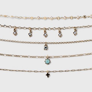 Mixed Charms and Tassel Choker Necklace Set 5pc - Wild Fable™ Gold - 1 of 3