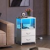 NightStand with Charging Station, LED Bedside Table with 2 Fabric Drawers, Storage Shelf, 3 USB Ports and 2 Outlets - 3 of 4