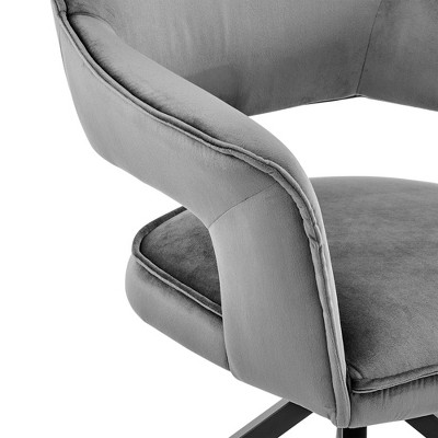 Contemporary Gray Velvet Upholstered Swivel Arm Chair with Metal Base