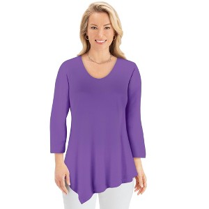 Collections Etc Asymmetrical Hem 3/4 Length Sleeve Knit Tunic - 1 of 4