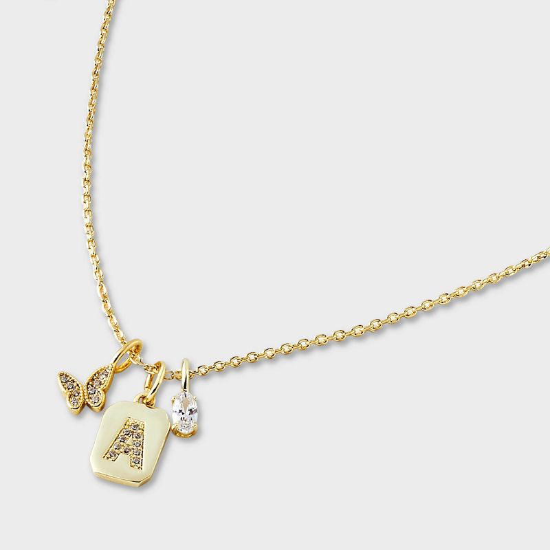 14K Gold Dipped Cubic Zirconia Initial Butterfly Pendant Necklace - A New Day™ Gold, 4 of 5