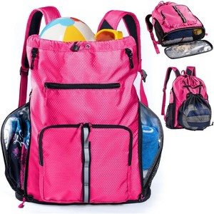 Large Waterproof Beach Backpack, Sandproof Drawstring Bag with Shoe Compartment for Pool, Gym - 1 of 4