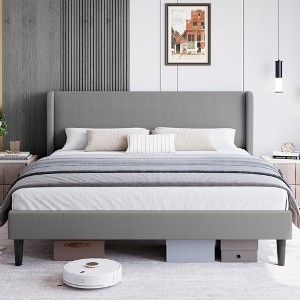 Upholstered Bed Frame with Wingback Headboard, Velvet Upholstery Platform Bed,No Box Spring Needed, Durable Wood Slats Support, Easy Assembly - 1 of 4