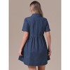 INSPIRE CHIC Women's Denim Short Sleeve Button Down Turndown Collar Babydoll Mini Shirt Dresses - image 4 of 4