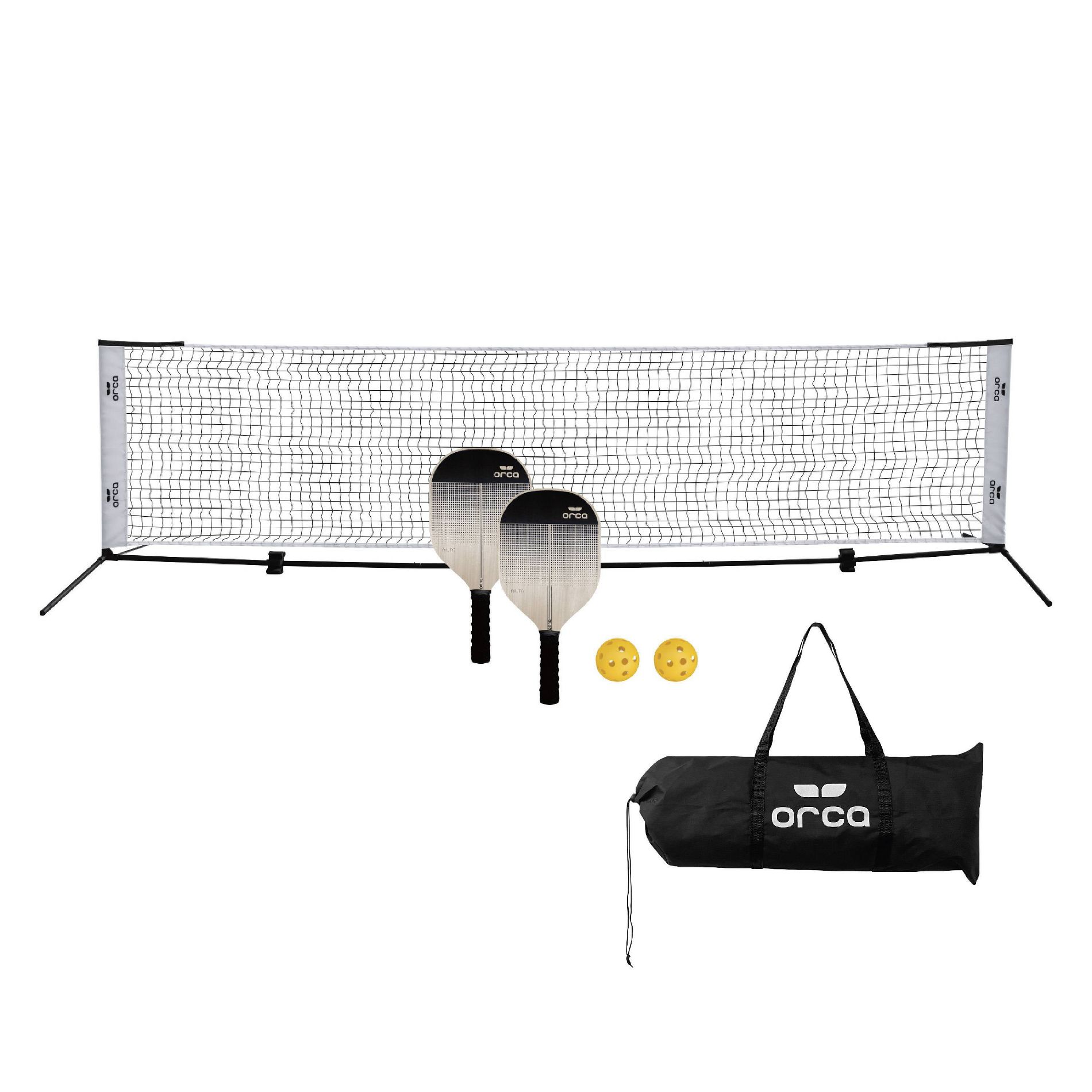 Orca 36''X24.5'' 12.5' Pickleball Net EZ Set Up Indoor/Outdoor Half Court Set with Paddles Balls & Travel Bag