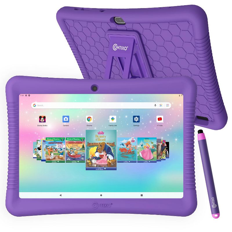 Contixo 10" Android Kids 64 GB Tablet (2023 Model), Includes 80+ Disney Storybooks & Stickers, Kid-Proof Case with Kickstand & Stylus, 1 of 15