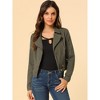 Allegra K Women's Notched Collar Zip Closure Biker Motocycle Denim Jacket - 2 of 4