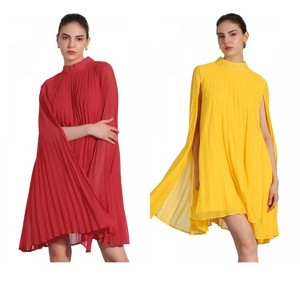 INSPIRE CHIC Women's Loose Flowy Cloak Sleeve Cape Pleated Chiffon Dress 2 Packs - 1 of 4