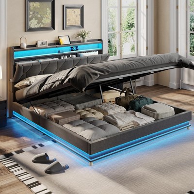 Lift Up Storage Bed Frame, Upholstered Platform Bed, Noise-Free