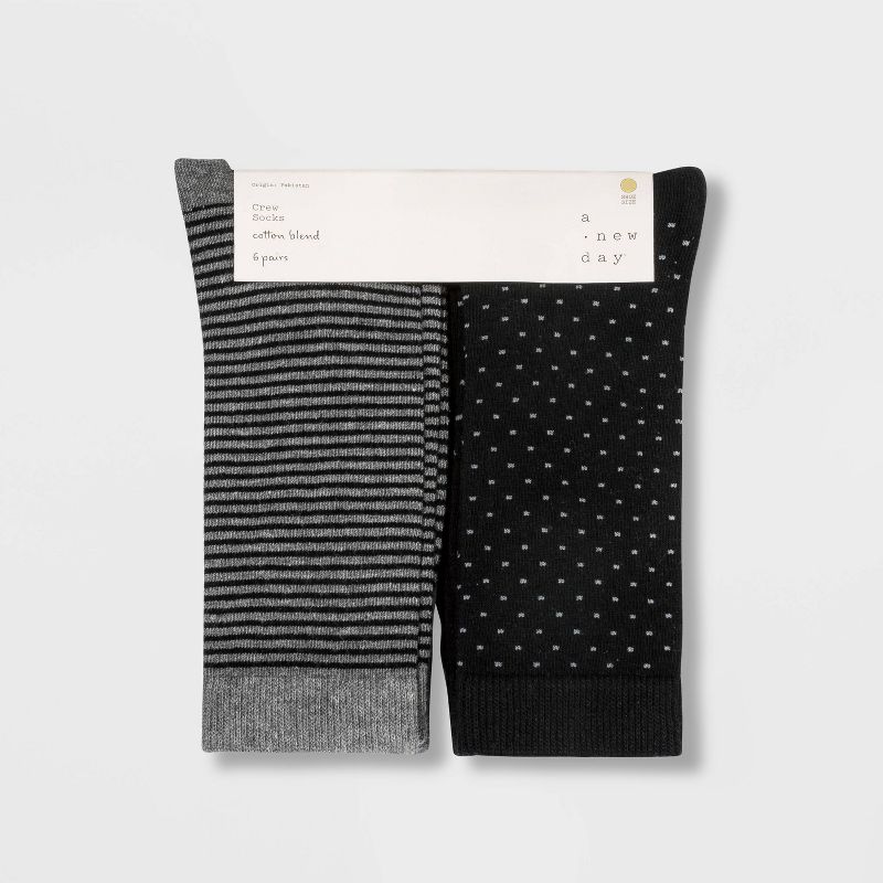 Women&#39;s Multipattern 6pk Crew Socks - A New Day&#8482; Black/Gray 4-10, 2 of 3