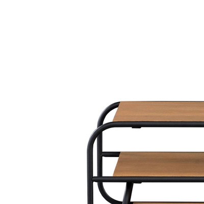 Oak Finish Flared Metal Leg Wide Console Table